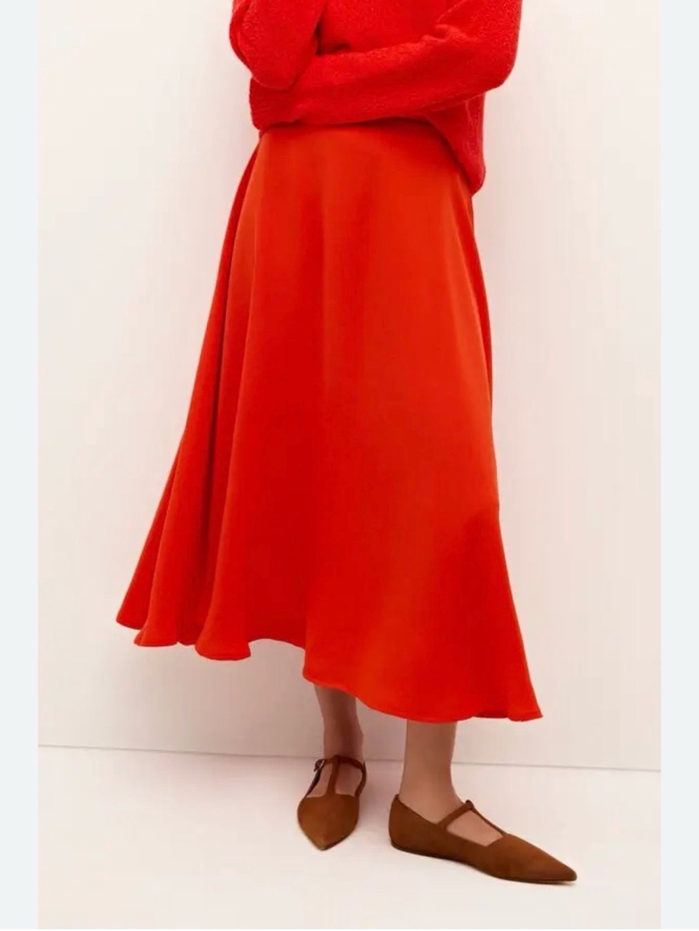 Marie Oliver Vibrant Burnt Orange/Red A-Line Midi Skirt Size 4